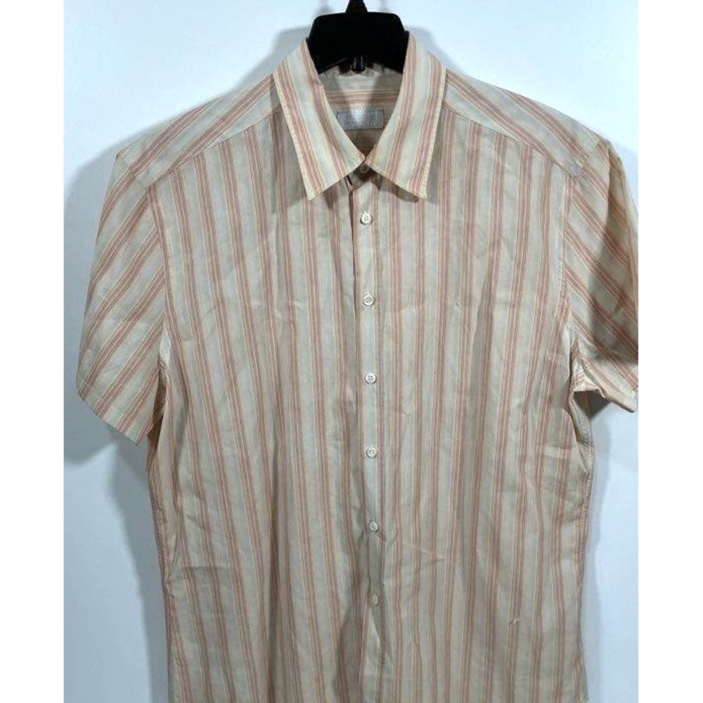Prada Men's Cotton Short Sleeve Button Up 100 % Cotton Shirt SZ 44 - 17.5 w/COA